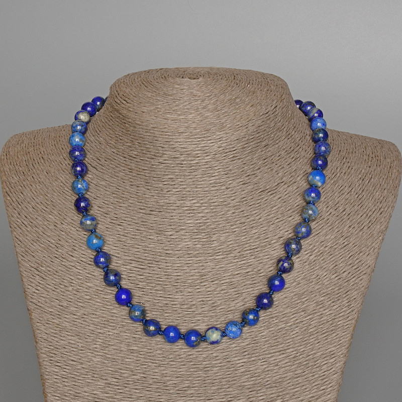 Lapis Lazuli Necklace, Natural Stone Smooth Round Beads, Diameter 8mm+/-, Length 47cm+