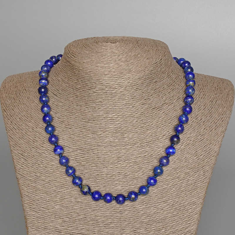 Lapis Lazuli Necklace, Natural Stone Smooth Round Beads, Diameter 8mm+/-, Length 48cm+
