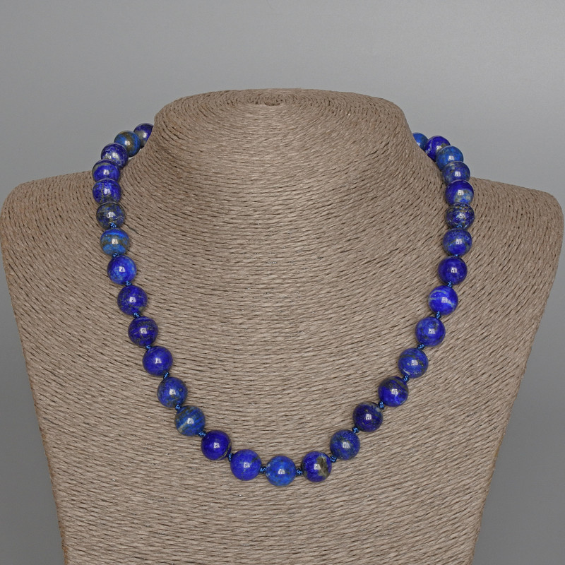 Lapis Lazuli Necklace, Natural Stone Smooth Round Beads, Diameter 10mm+/-, Length 47cm+