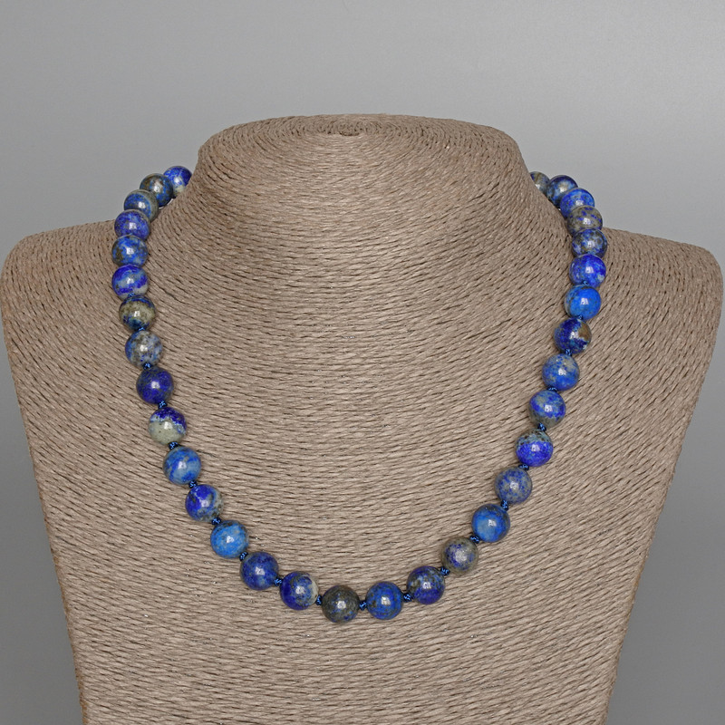Lapis Lazuli Necklace, Natural Stone Smooth Round Beads, Diameter 10mm+/-, Length 48cm+