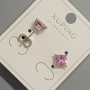 Xuping Stud Earrings with Pink Crystal, Diameter ~6mm, Rhodium Plated
