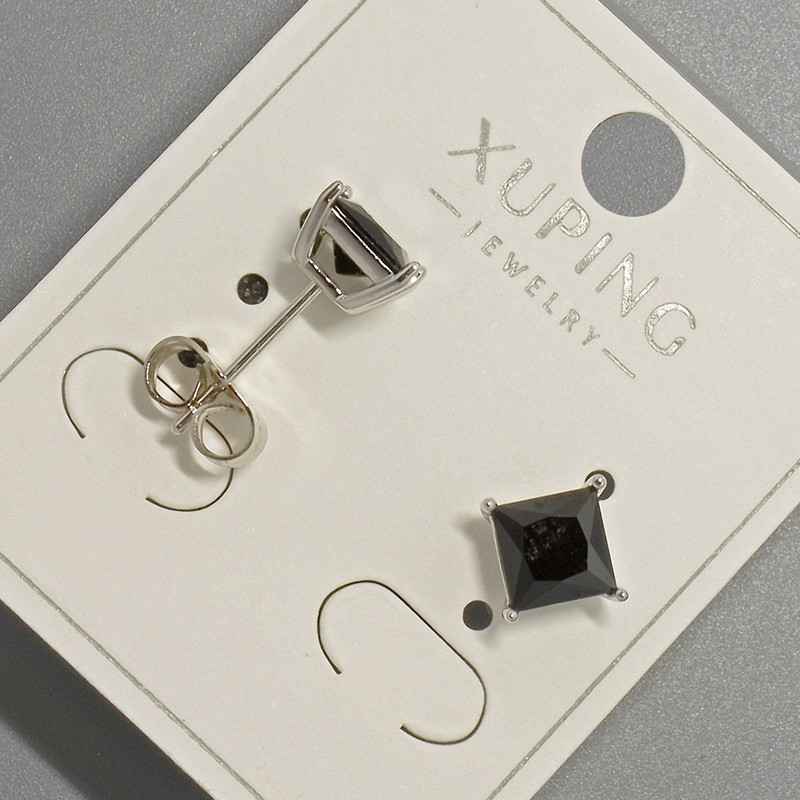 Xuping Stud Earrings with Black Crystal, Diameter ~6mm, Rhodium Plated