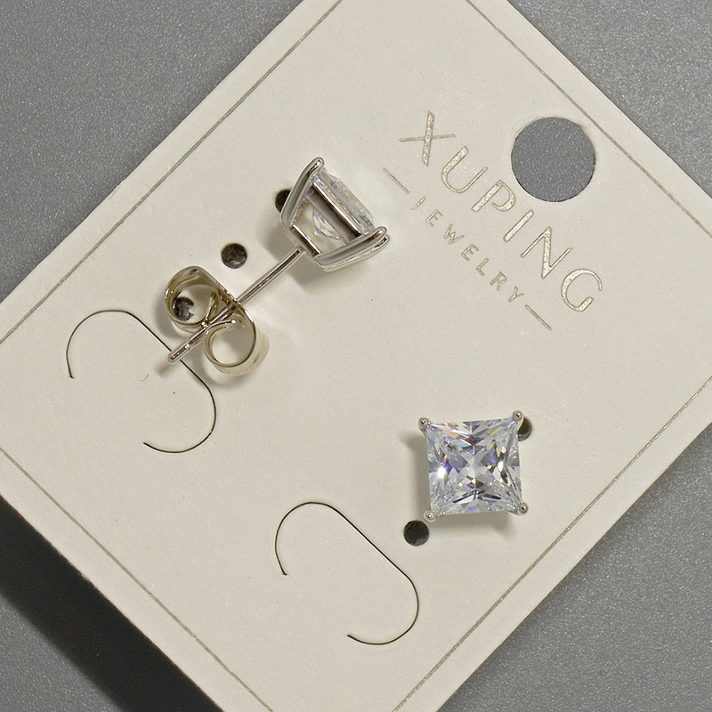 Xuping Stud Earrings with White Crystal, Diameter ~6mm, Rhodium Plated