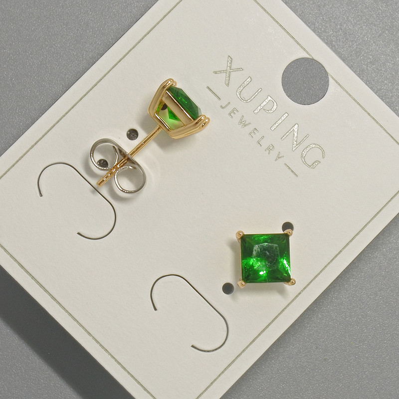 Xuping Stud Earrings with Green Crystal, Diameter ~6mm, 18K Gold Plating