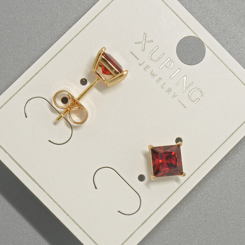 Xuping Stud Earrings with Red Crystal, Diameter ~6mm, 18K Gold Plating