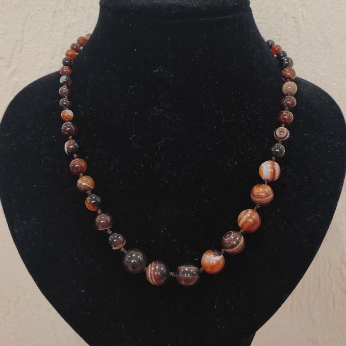 Brown Agate Necklace, Natural Stone, Smooth Graduated Beads, Diameter 6-10mm+/-, Length 50cm+