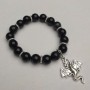 Black Agate Bracelet (pressed) smooth bead, diameter 10mm+-, length 18cm+- (stretch) with metal inserts