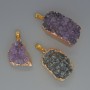Amethyst Druzy Geode Pendant in a Gold-Tone Setting, assorted diameter 19x27mm+/-, length 35mm+