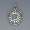 Sun Pendant Moonstone, diameter 27mm+/-, length 37mm+/- in a silver-tone setting