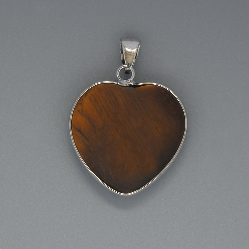 Heart Pendant Tiger's Eye, diameter 26x26mm+-, length 36mm+- in silver-tone setting
