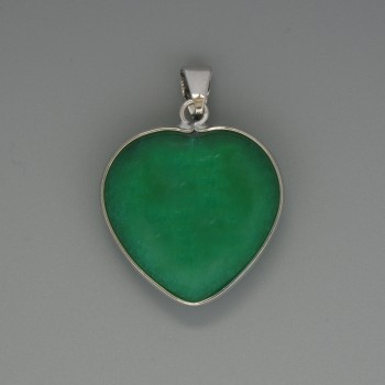 Heart Pendant Chrysoprase, diameter 26x26mm+-, length 36mm+- in silver-tone setting