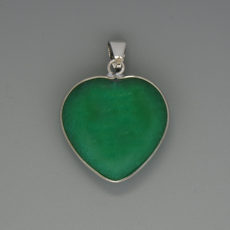 Heart Pendant Chrysoprase, diameter 26x26mm+-, length 36mm+- in silver-tone setting