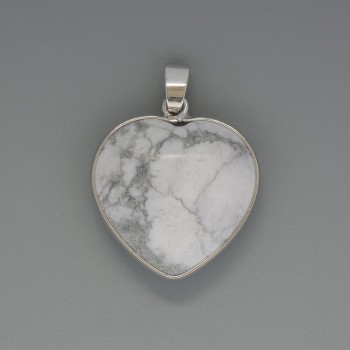 Heart Pendant Cacholong, diameter 26x26mm+-, length 36mm+- in silver-tone setting