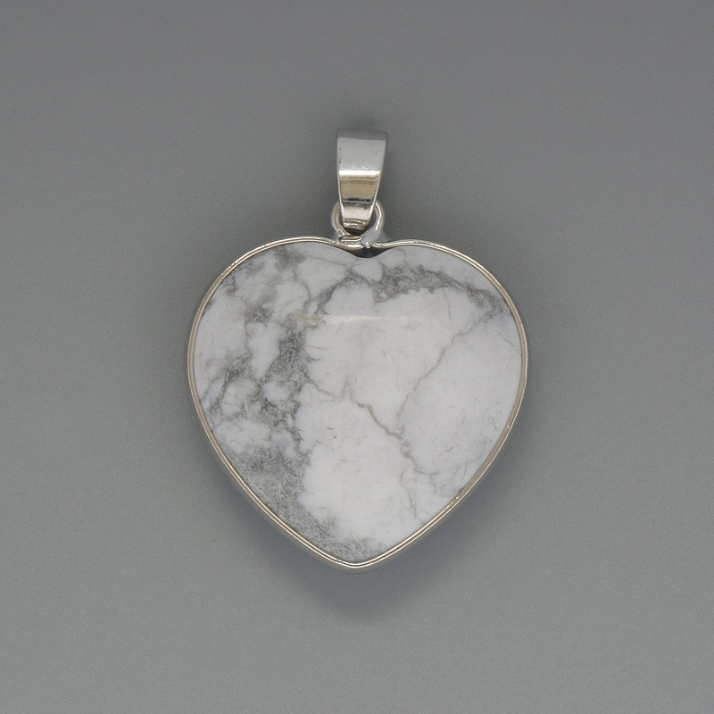 Heart Pendant Cacholong, diameter 26x26mm+-, length 36mm+- in silver-tone setting