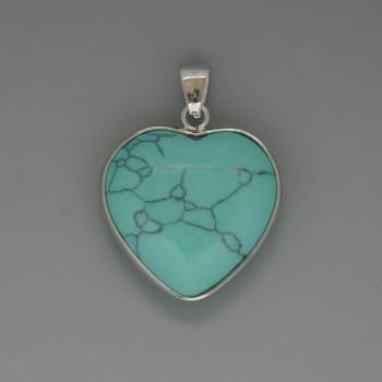 Heart Pendant Turquoise, diameter 26x26mm+-, length 36mm+- in silver-tone setting