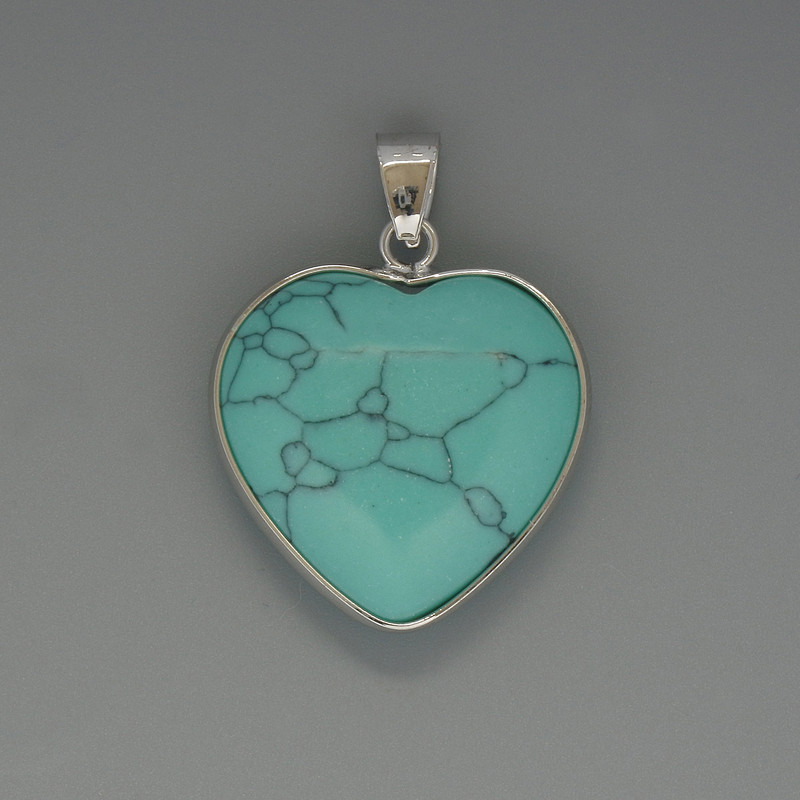 Heart Pendant Turquoise, diameter 26x26mm+-, length 36mm+- in silver-tone setting