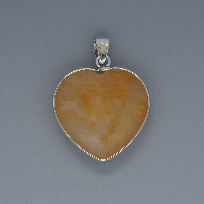 Heart Pendant Yellow Agate, diameter 26x26mm+-, length 36mm+- in silver-tone setting