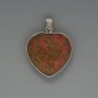 Heart Pendant Heliotrope Jasper, diameter 26x26mm+-, length 36mm+- in silver-tone setting