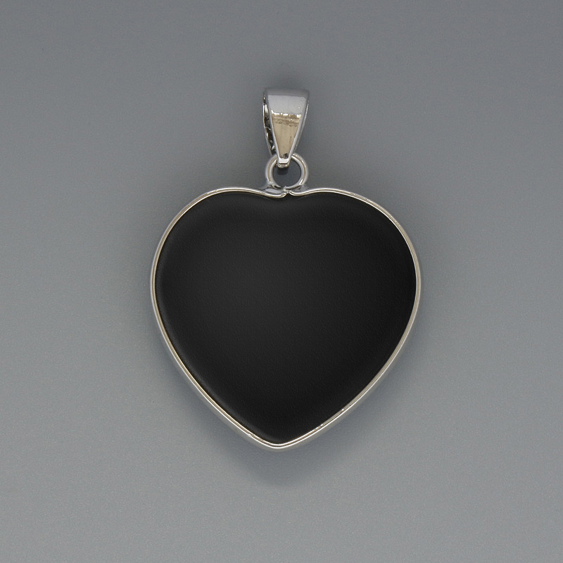 Heart Pendant Black Agate, diameter 26x26mm+-, length 36mm+- in silver-tone setting
