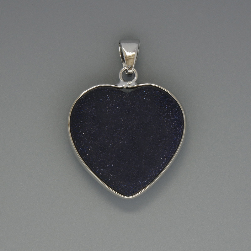 Heart Pendant Aventurine Cairo Night, diameter 26x26mm+-, length 36mm+- in silver-tone setting