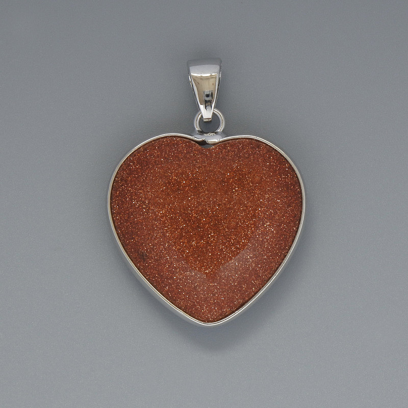 Heart Pendant Aventurine Golden Sand, diameter 26x26mm+-, length 36mm+- in silver-tone setting