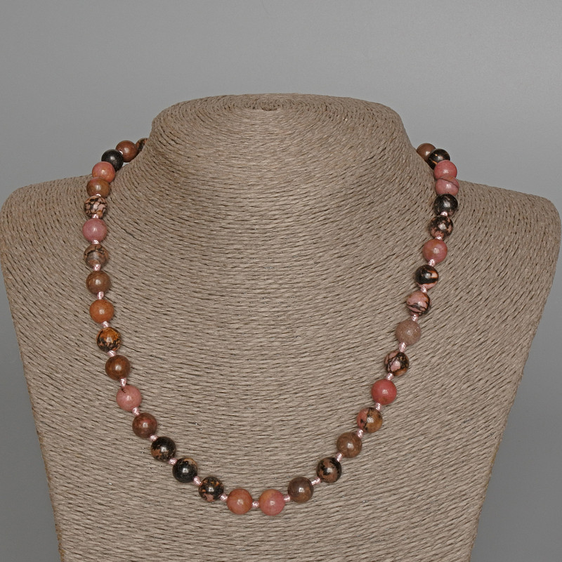 Rhodonite Necklace Natural Stone Smooth Round Beads, diameter 8.5mm+/-, length 49cm+