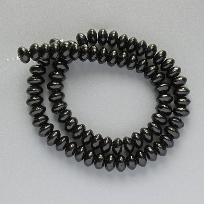 Black Agate Beads, smooth rondelle, diameter 8x5mm+/-, length 37cm+/- on nylon thread