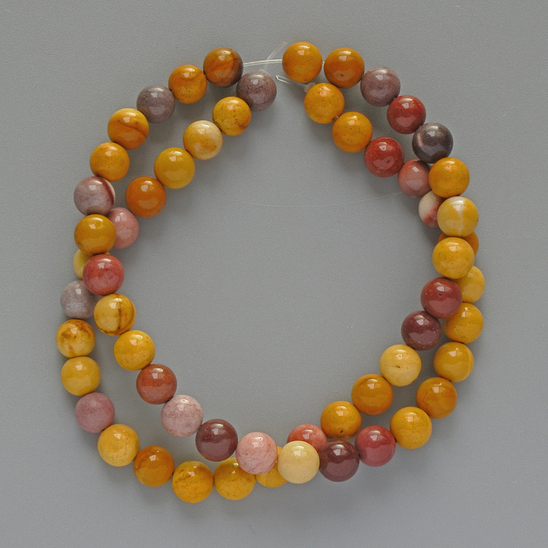 Mookaite Jasper Beads, natural stone, smooth round, diameter 6.5mm+/-, length 38cm+/- on fishing line