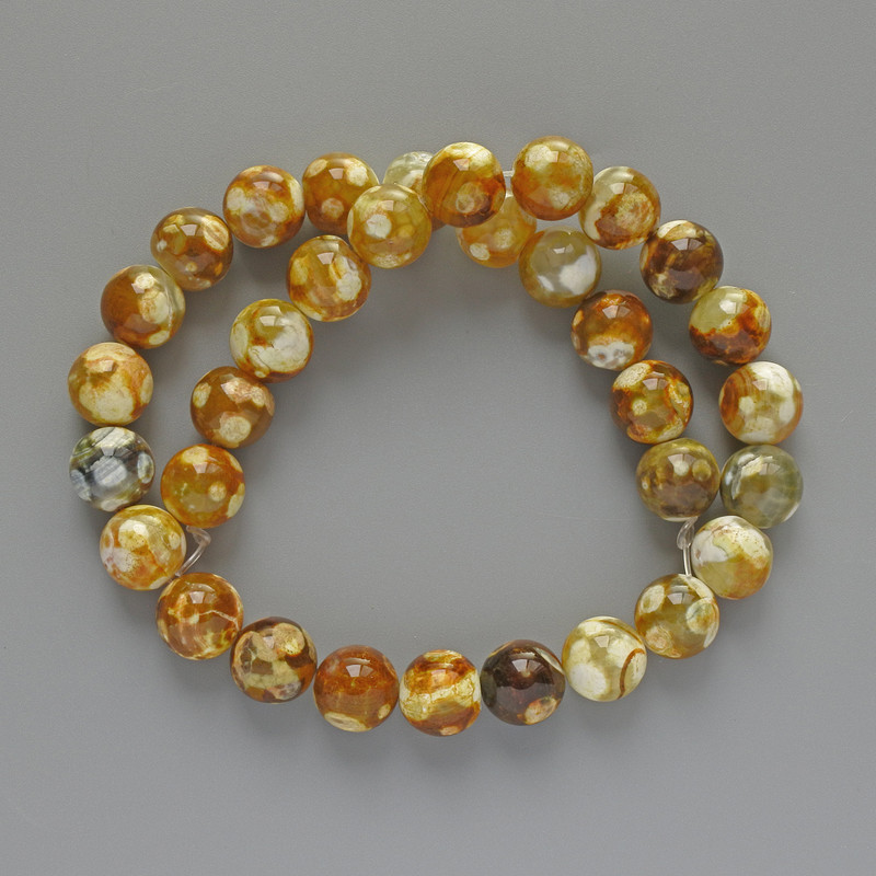 Yellow Agate Beads, smooth round, diameter 10mm+/-, length 37cm+/- on nylon thread