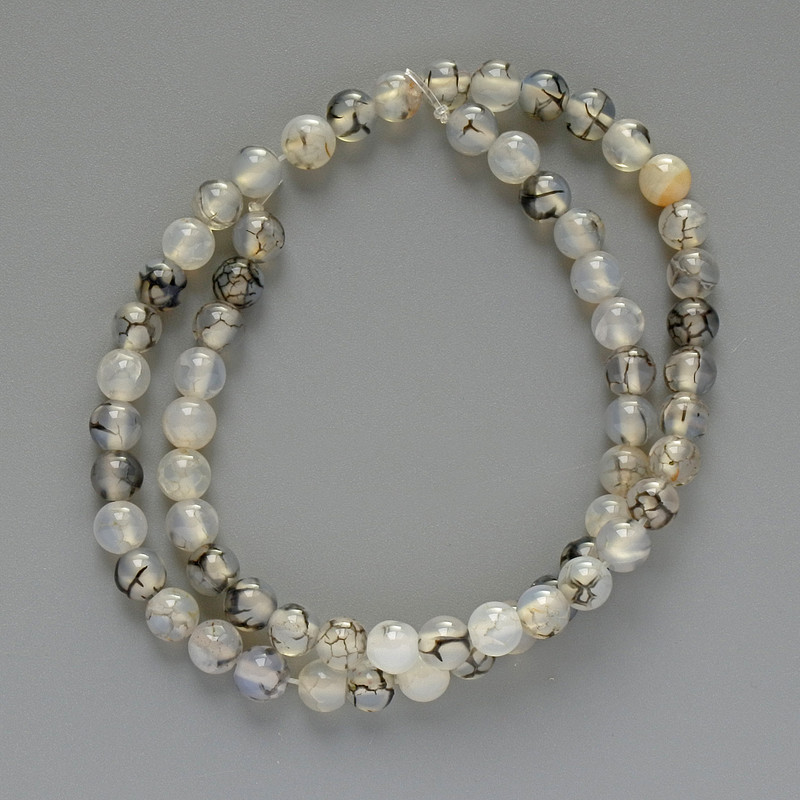 Dragon Vein Agate Beads, smooth round bead, diameter 6mm+/-, length 36cm +/- on fishing line
