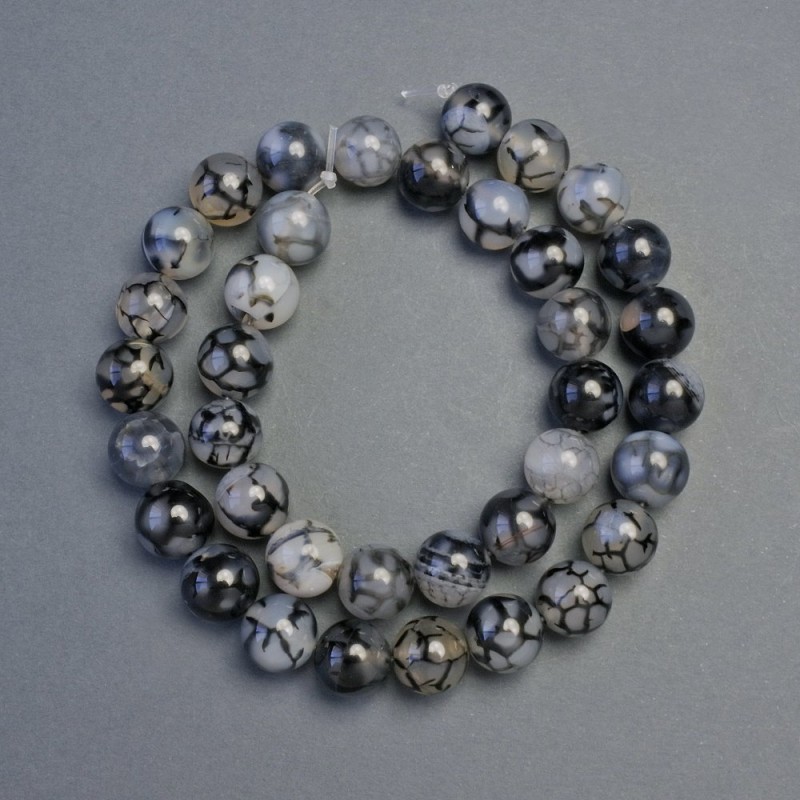 Dragon Vein Agate Beads, smooth round bead, diameter 10.5mm+/-, length 37cm +/- on fishing line