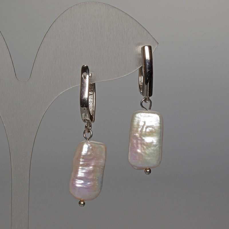 Baroque Pearl Earrings Petrol-Tone, diameter 10x18mm+/-, length 37mm+/-, English lock