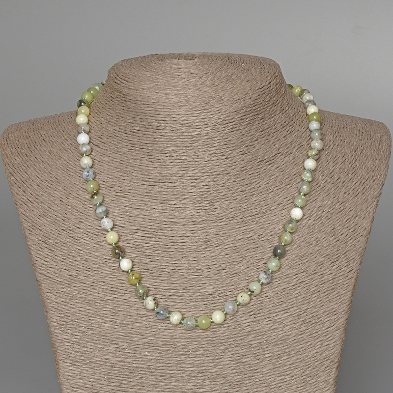 Necklace Green Opal natural stone smooth bead, diameter 6mm±, length 47cm±