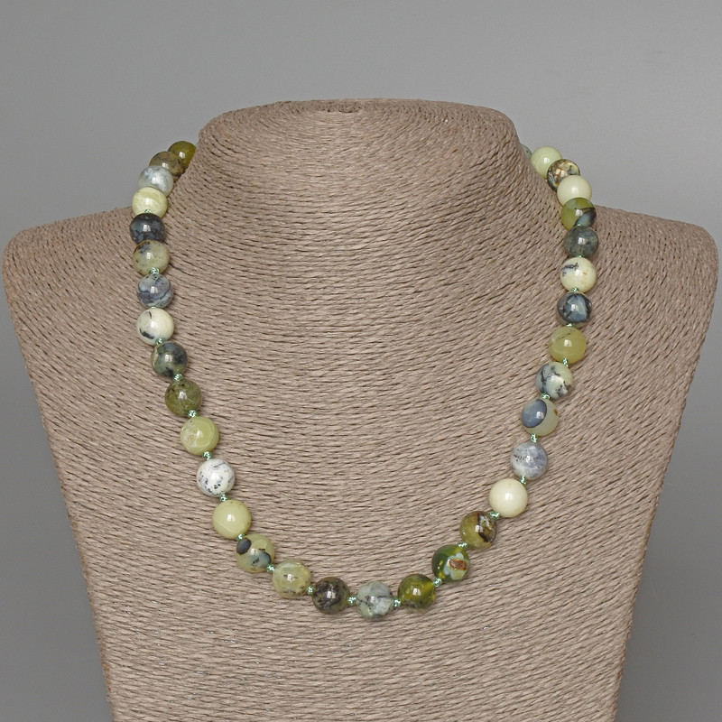 Green Opal Necklace, natural stone, smooth round beads, diameter 10mm+/-, length 47cm+
