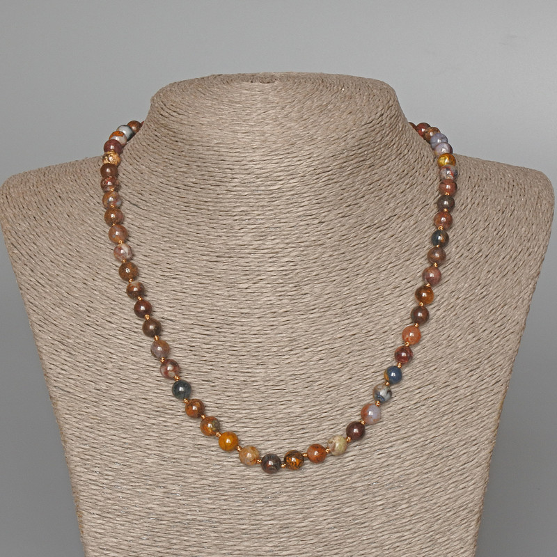 Pietersite Necklace, natural stone, smooth round beads, diameter 7mm+/-, length 49cm+