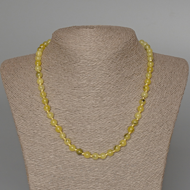 Yellow Turquoise Necklace, smooth round beads, diameter 6.5mm+/-, length 48cm+