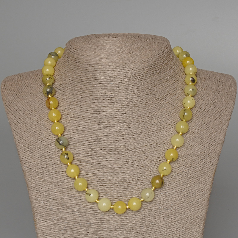 Yellow Turquoise Necklace, smooth round beads, diameter 10mm+/-, length 50cm+