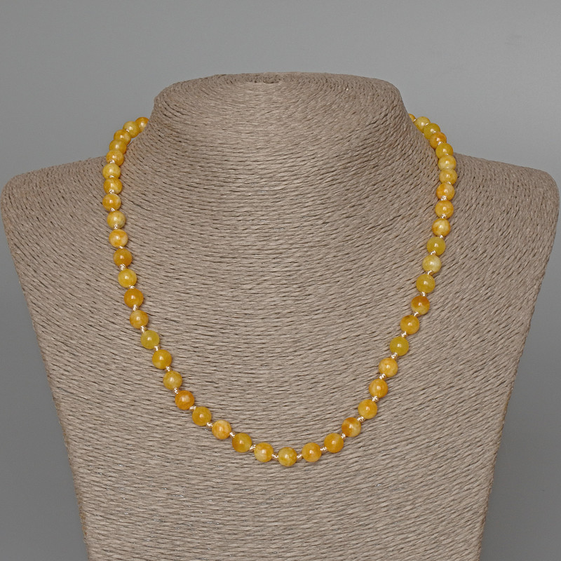 Yellow Jadeite Necklace, smooth round beads, diameter 6.5mm+/-, length 47cm+
