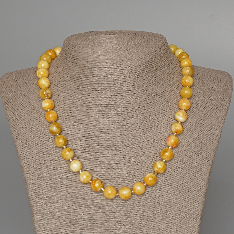 Yellow Jadeite Necklace, smooth bead, diameter 10.5mm+-, length 49cm+
