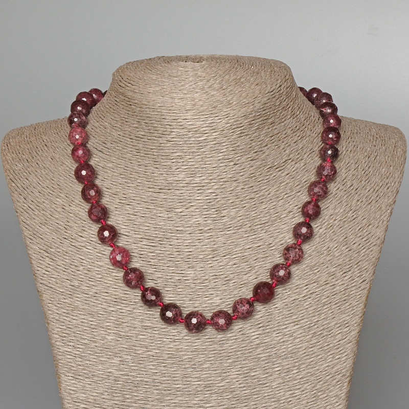 Rubellite Tourmaline Necklace, natural stone faceted bead, diameter 10mm+-, length 48cm+