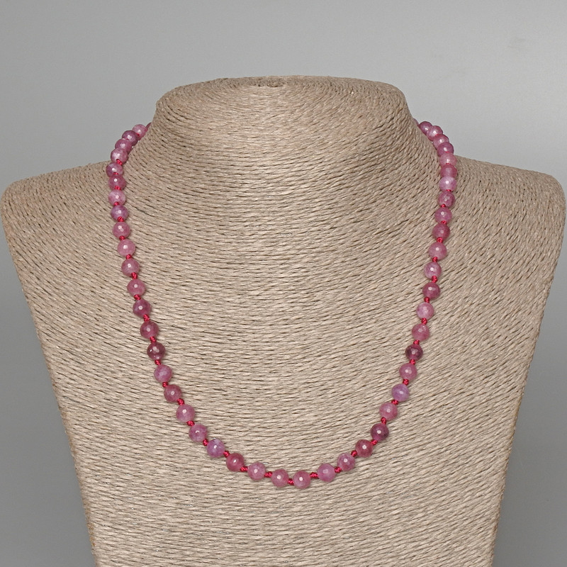 Rubellite Tourmaline Necklace, natural stone, faceted round beads, diameter 6mm+/-, length 50cm+