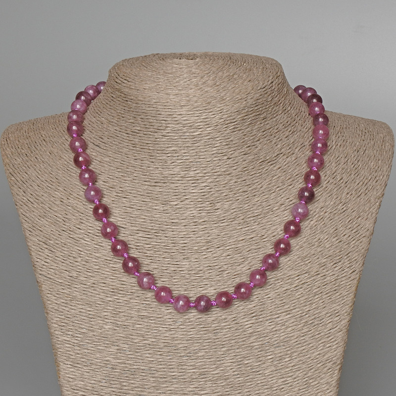 Necklace Tourmaline Rubellite, natural stone, smooth bead, diameter 8.5mm+/-, length 47cm+