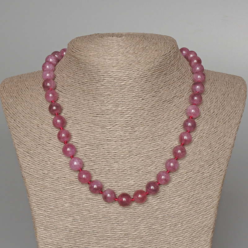 Necklace Tourmaline Rubellite, natural stone, smooth bead, diameter 10.5mm+/-, length 48cm+