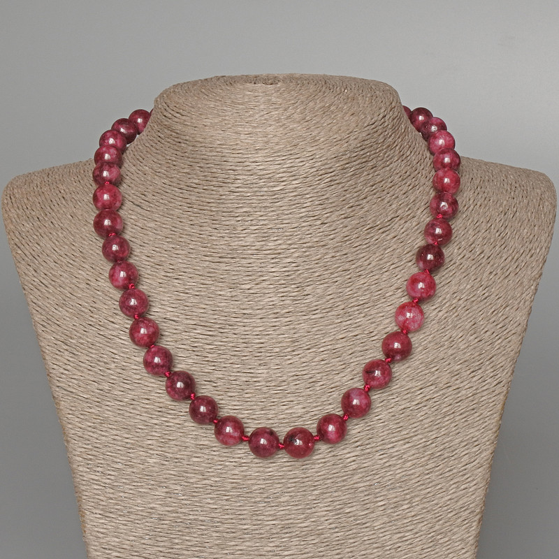 Necklace Tourmaline Rubellite, natural stone, smooth bead, diameter 10mm+/-, length 48cm+