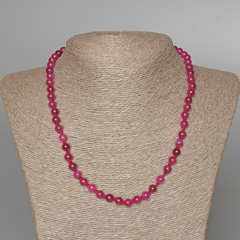 Necklace Tourmaline Raspberry, smooth bead, diameter 6mm+/-, length 47cm+
