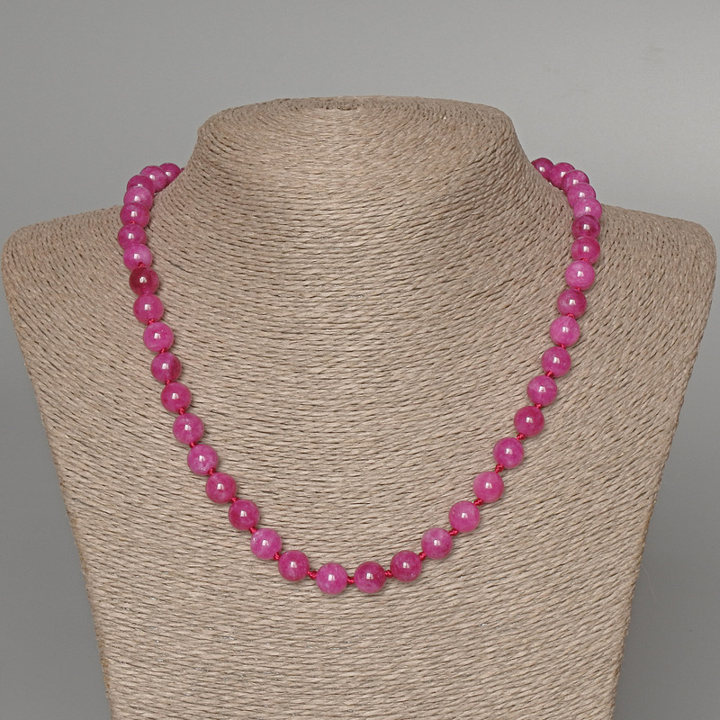 Necklace Tourmaline Raspberry, smooth bead, diameter 8mm+/-, length 47cm+