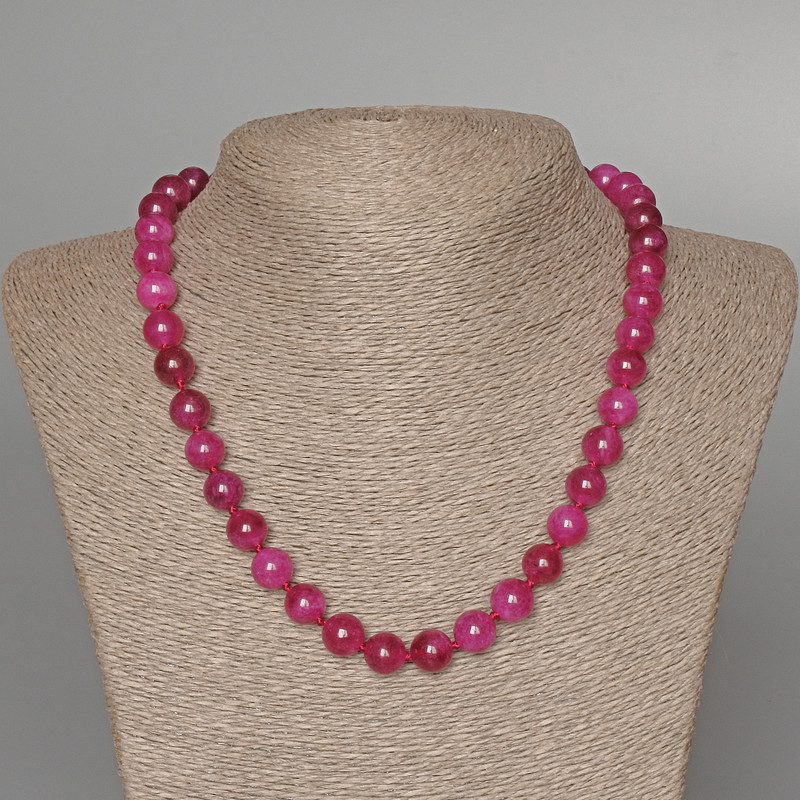 Necklace Tourmaline Raspberry, smooth bead, diameter 10mm+/-, length 47cm+