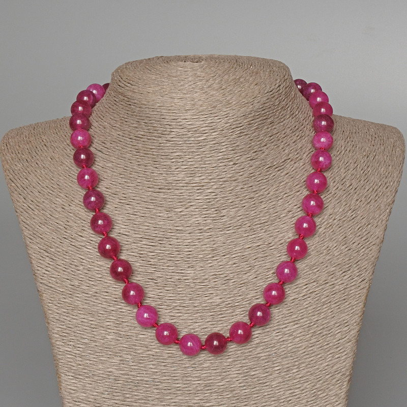 Necklace Tourmaline Raspberry, smooth bead, diameter 10mm+/-, length 50cm+