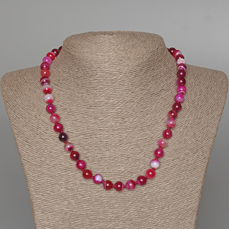 Necklace Agate Raspberry, natural stone, smooth bead, diameter 8mm+/-, length 47cm+