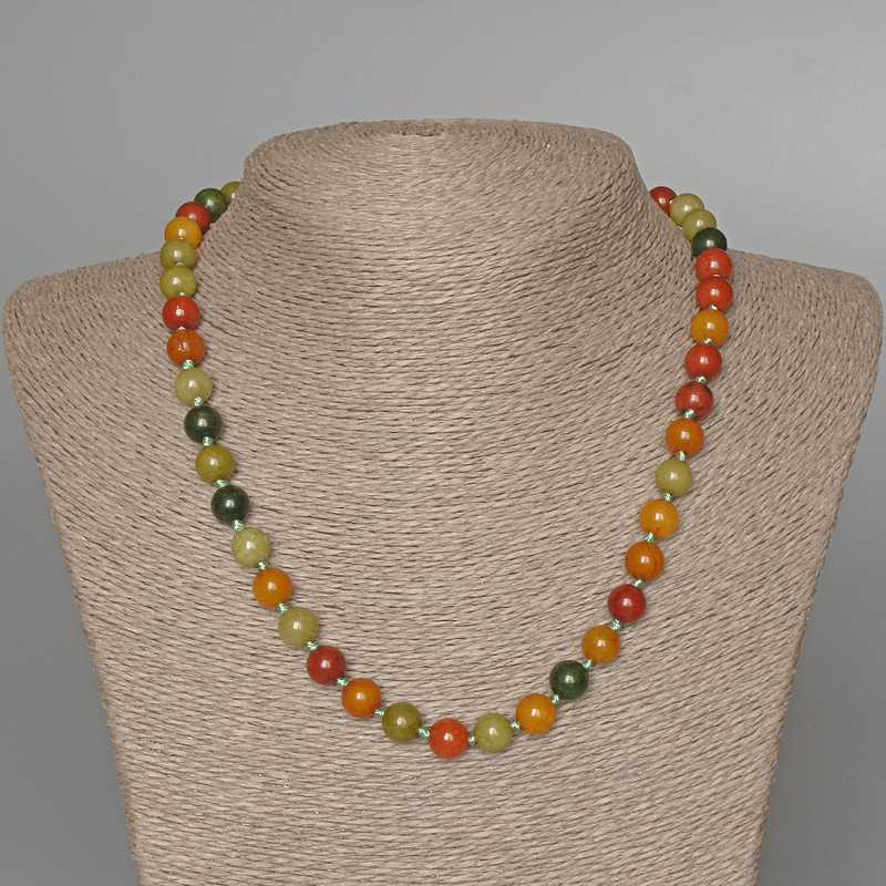 Assorted Natural Stone Necklace smooth bead, diameter 8.5mm+-, length 48cm+